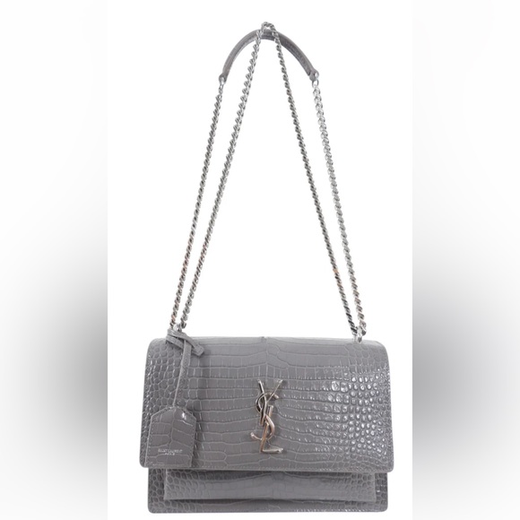Saint Laurent YSL Grey Croc Medium Leather Sunset Bag - Picture 2 of 9